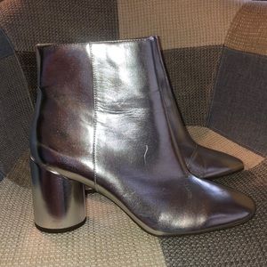 Silver Chunky Heel Ankle Boots